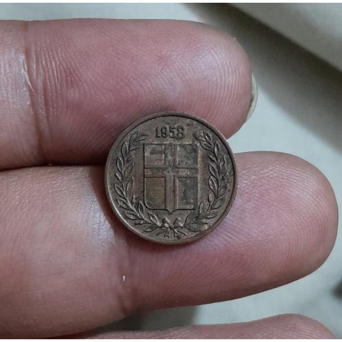 HARD COUNTRY ICELAND SMALLEST DENOMINATION 1 EYRIR , LUSTER * ICELAND , ISLAND 1958 * 1 EYRIR COIN * EXCELLENT CONDITION * Make Offer