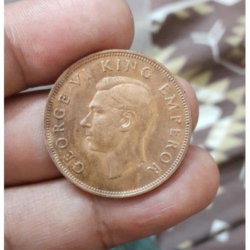 NEW ZEALAND 1943 * 1 , ONE PENNY COIN * VERY FINE CONDITION * KING GEORGE VI * TUI BIRD * Make Offer