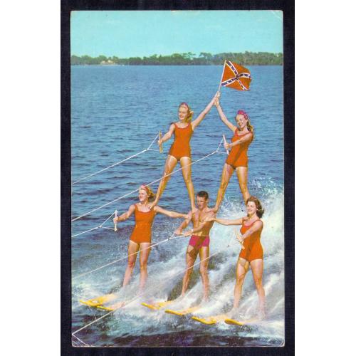 Vintage United States Postcard from Cypress Gardens, Florida. , * Human Pyramid on Water Skis * Make Offer