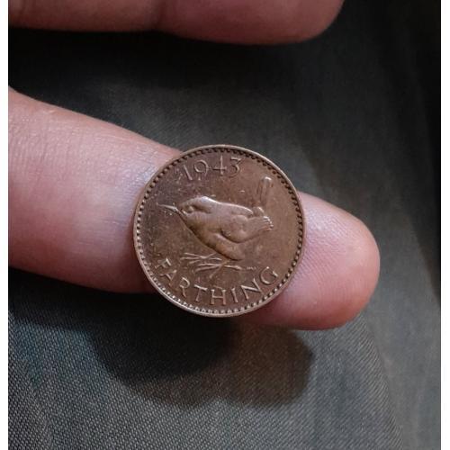 GREAT BRITAIN , UK 1943 * 1 , ONE FARTHING COIN * KING GEORGE VI * EXTRA FINE CONDITION * UNITED KINGDOM * BARE HEAD * Make Offer