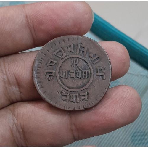 VERY HARD COIN , NEPAL 1928 (1985) * 5 , FIVE PAISA COIN * VERY FINE TO EXTRA CONDITION * Tribhuvana Bir Bikram * BIG SIZE 29.5MM * Make Offer