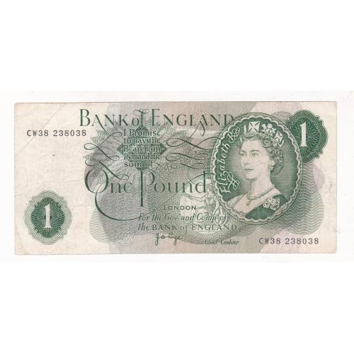 GREAT BRITAIN , UNITED KINGDOM 1970 * 1 , ONE POUND BANKNOTE * ALMOST FINE CONDITION * QUEEN ELIZABETH II * P-374G * Make Offer