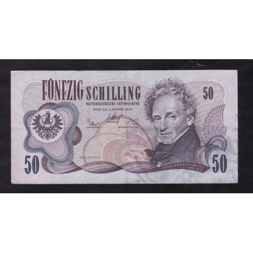 SUPER CRISPY , AUSTRIA , REPUBLIK ÖSTERREICH 1970 * 50 SCHILLING BANKNOTE * EXTRA FINE PLUS PLUS CONDITION * P-143a , Ferdinand Raimund (PORTRAIT) * Make Offer