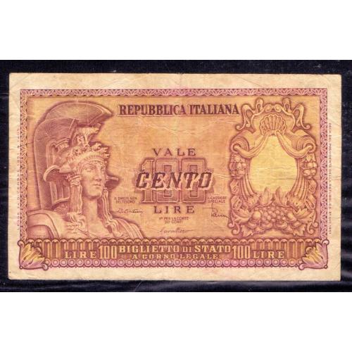 ITALY 1951 * 100 LIRE BANKNOTE * VINTAGE STYE , SMALL SIZE * P-92 * VERY GOOD CONDITION * Make Offer