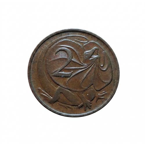 AUSTRALIA 1966 * 2 CENTS COIN * EXTRA FINE PLUS CONDITION * FRILL-NECKED LIZARD , QUEEN ELIZABETH II (2ND PORTRAIT) * Make Offer
