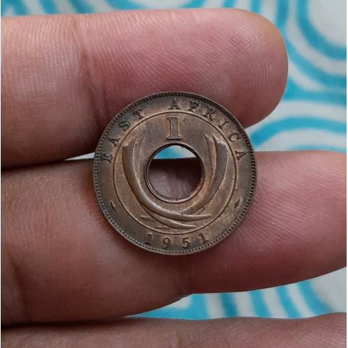 * LUSTER * EAST AFRICA 1951 * ONE , 1 CENT HOLE COIN , GEORG VI , NEAR AUNC CONDITION * BRITISH COLONIAL * Make Offer