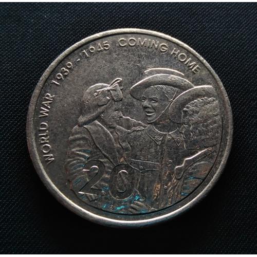 AUSTRALIA 2005 * 20 CENTS * COMMEMORATIVE COIN * 60TH ANNIVERSARY OF THE END OF WORLD WAR II , SOLDIER WITH FAMILY * EXTRA FINE PLUS PLUS CONDITION