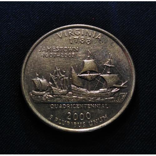 COMMEMORATIVE ISSUE : UNITED STATES MINT'S 50 STATE QUARTERS® PROGRAM , USA , UNITED STATES 2000 * 1/4 STATE QUARTER DOLLAR COIN * VIRGINIA 1788 * AUNC CONDITION * JAMESTOWN 1607-2007 * Make Offer