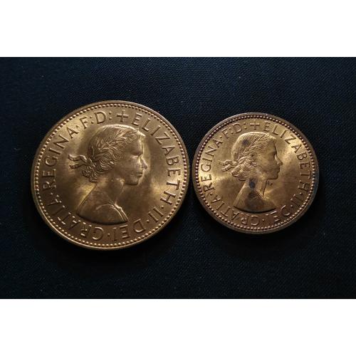* FULL OF LUSTER * ALMOST UNC CONDITION , SET OF 2 COINS , GREAT BRITAIN 1967 1/2 AND 1 PENNY * QUEEN ELIZABETH II * Make Offer